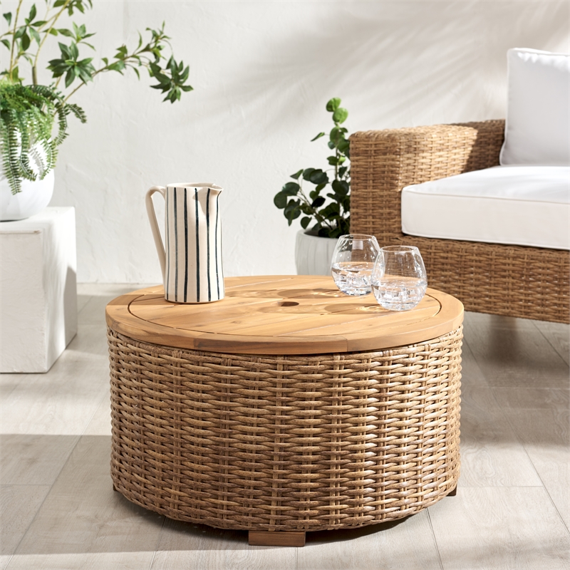 Safavieh Anguilla Wicker Aluminum Coffee Table in Natural