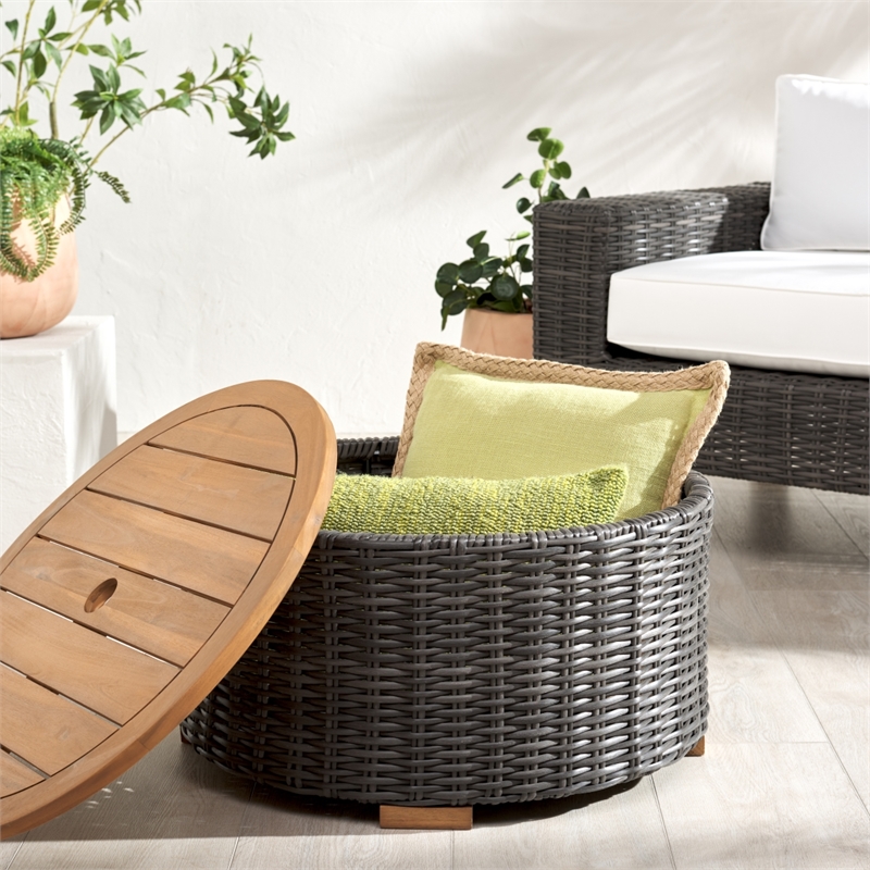 Safavieh Anguilla Wicker Aluminum Coffee Table in Dark Gray
