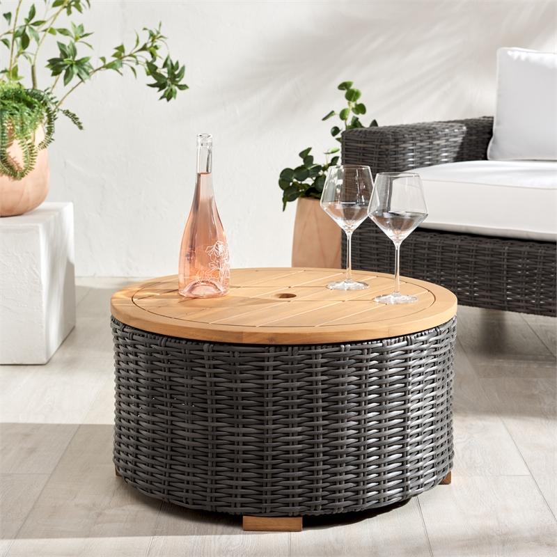 Safavieh Anguilla Wicker Aluminum Coffee Table in Dark Gray