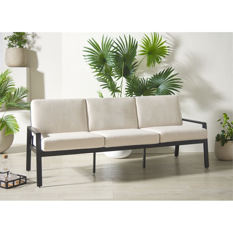 Safavieh Guam Aluminum Outdoor Sofa in Black / Beige
