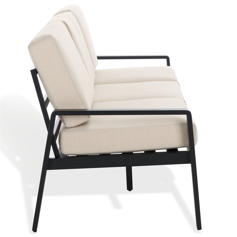 Safavieh Guam Aluminum Outdoor Sofa in Black / Beige