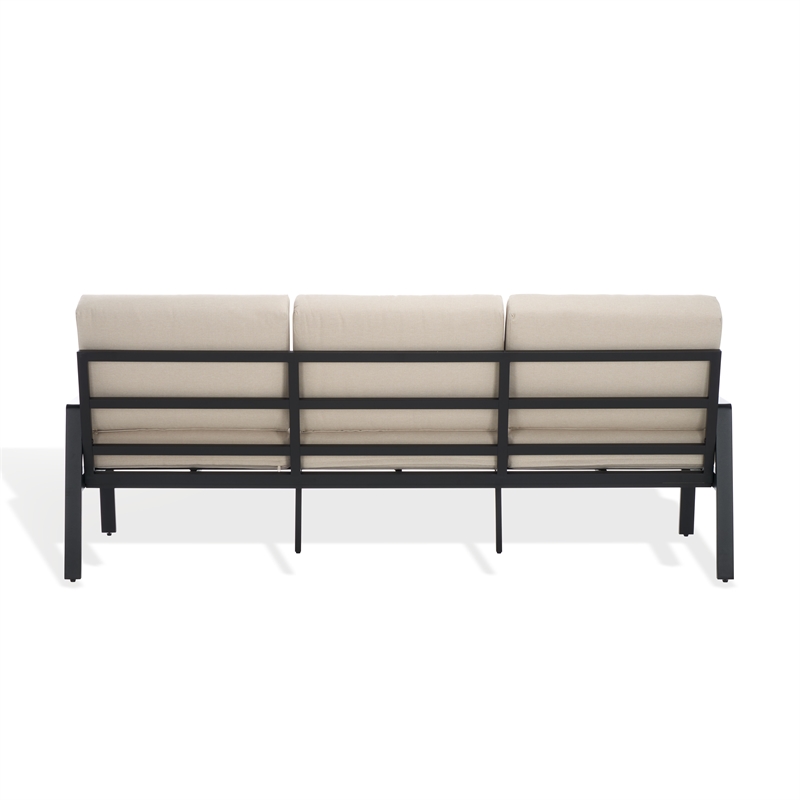 Safavieh Guam Aluminum Outdoor Sofa in Black / Beige