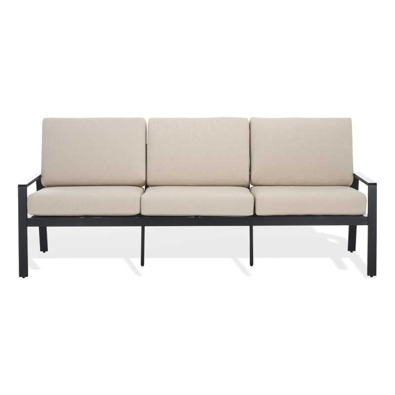 Safavieh Guam Aluminum Outdoor Sofa in Black / Beige