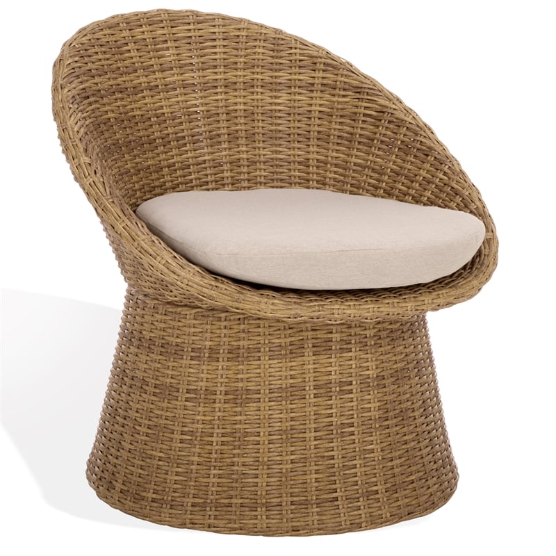 Safavieh Lynsee Wicker Stainless Steel  Patio Chair in Natural