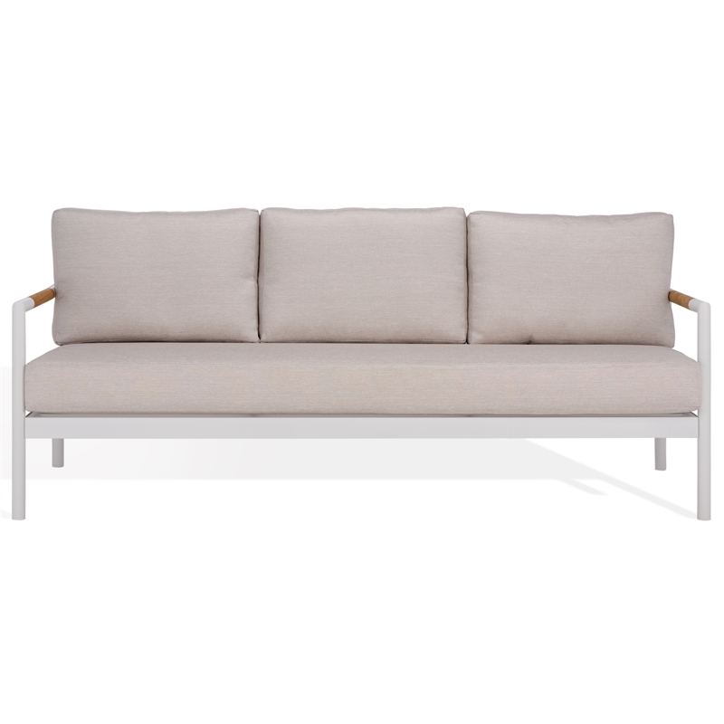 Safavieh Chryssa Aluminum and Wood Patio Sofa in White / Beige