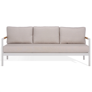 Safavieh Chryssa Aluminum and Wood Patio Sofa in White / Beige