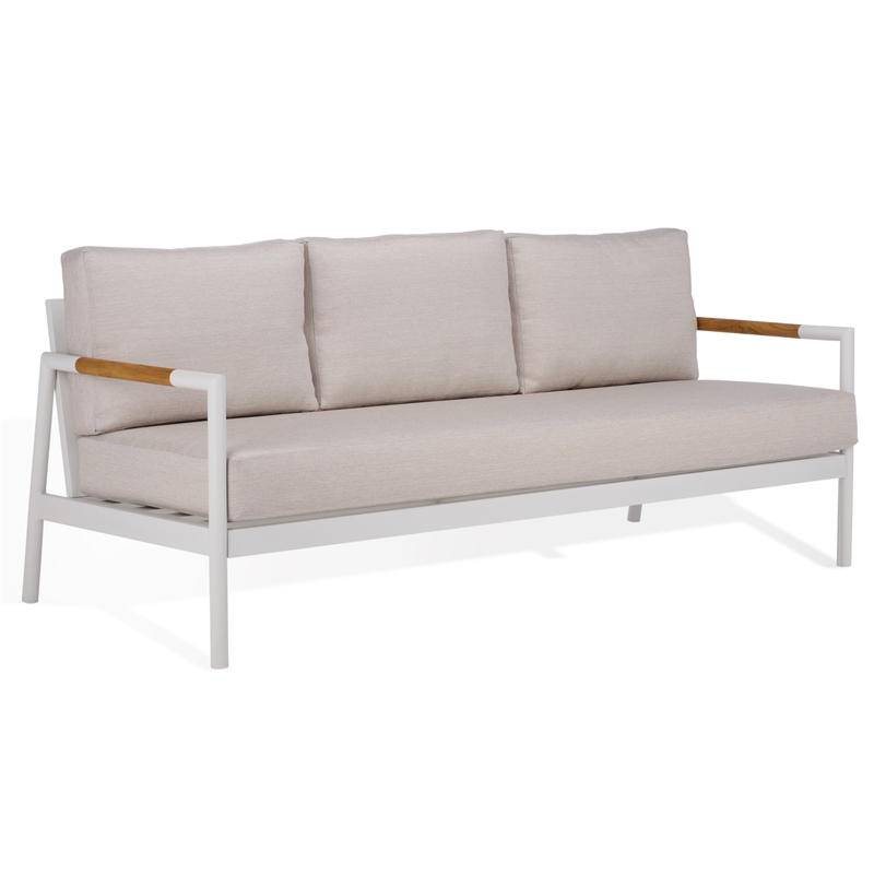 Safavieh Chryssa Aluminum and Wood Patio Sofa in White / Beige