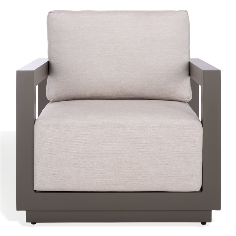 Safavieh Donaldo Aluminum Outdoor Chair in Dark Gray / Beige