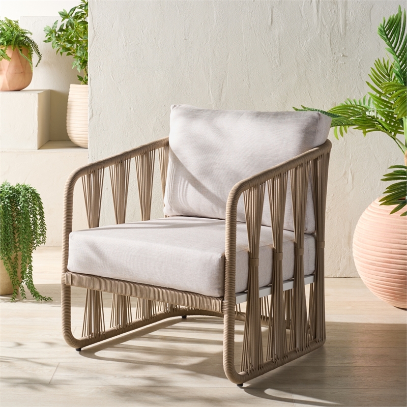Safavieh Franklyn Rope and Aluminum Patio Chair in Tan / Beige