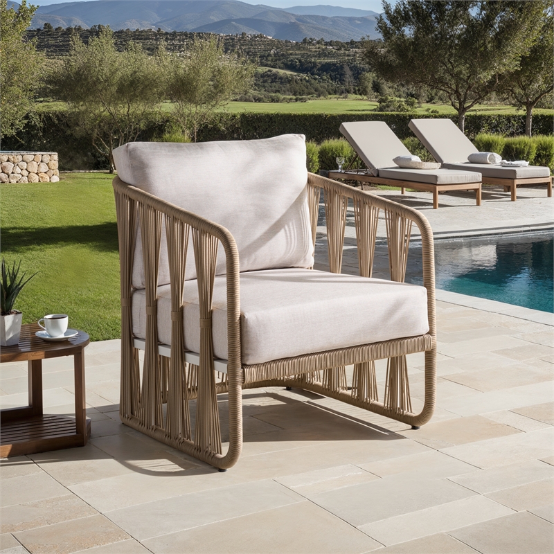 Safavieh Franklyn Rope and Aluminum Patio Chair in Tan / Beige