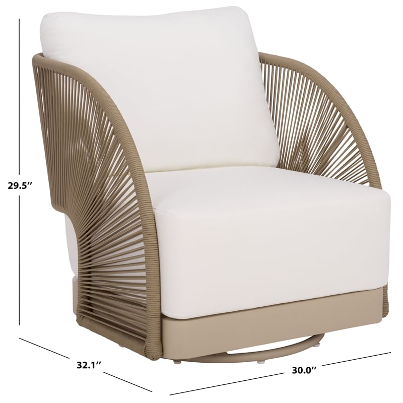 Safavieh Adelandra Swivel Outdoor Aluminum Chair in Light Gray / White