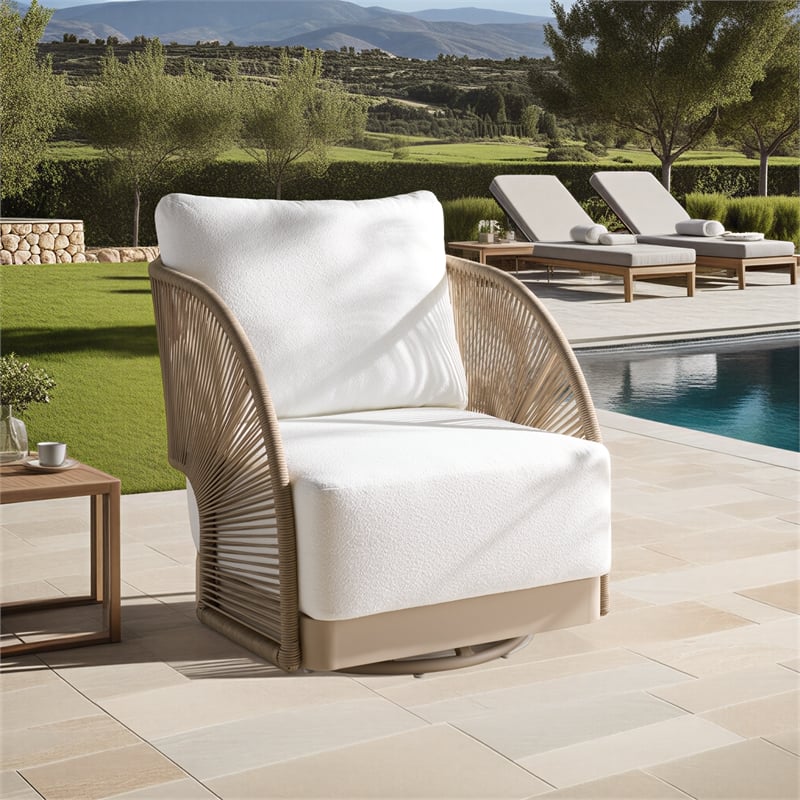 Safavieh Adelandra Swivel Outdoor Aluminum Chair in Light Gray / White
