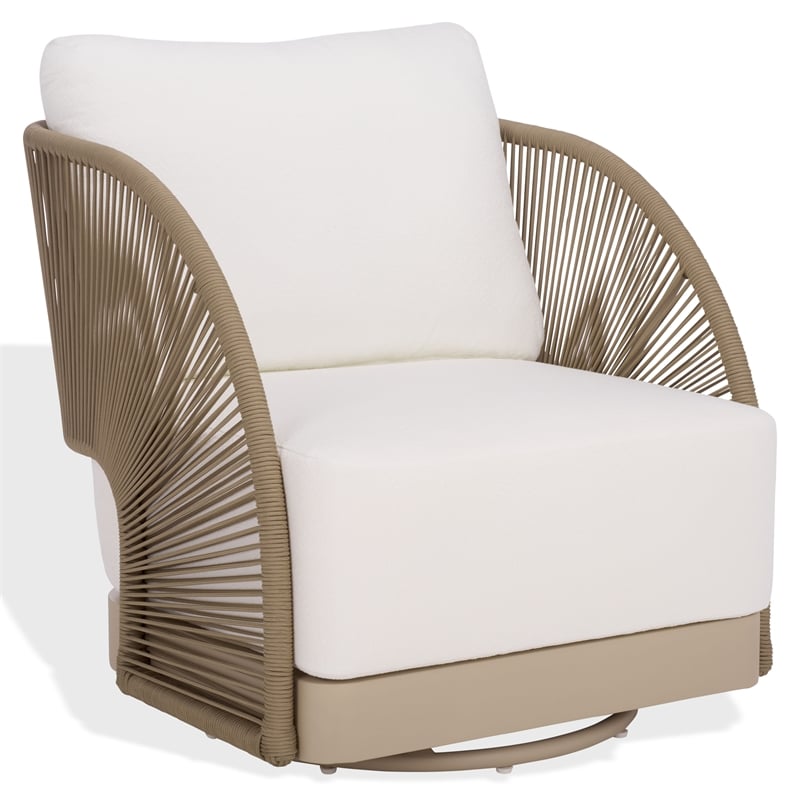 Safavieh Adelandra Swivel Outdoor Aluminum Chair in Light Gray / White