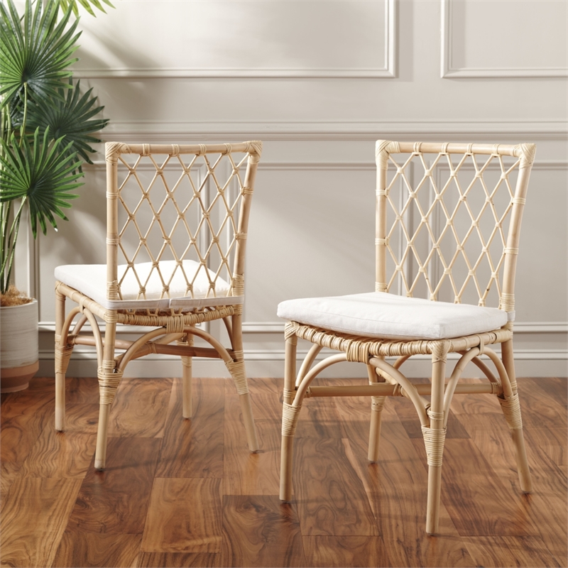 Safavieh Austri Rattan and Fabric Dining Chair w/ Cushion in White / Natural