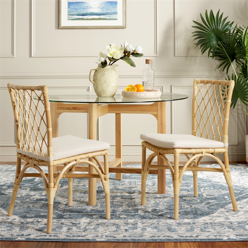Safavieh Austri Rattan and Fabric Dining Chair w/ Cushion in White / Natural