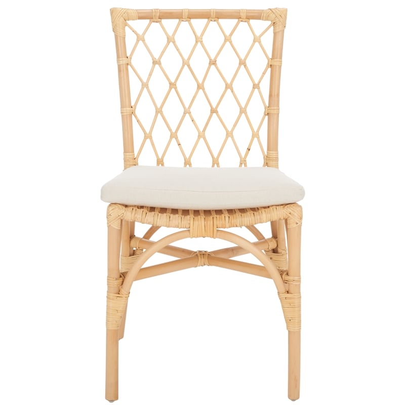 Safavieh Austri Rattan and Fabric Dining Chair w/ Cushion in White / Natural