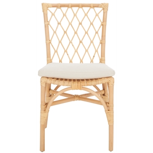 Safavieh Austri Rattan and Fabric Dining Chair w/ Cushion in White / Natural