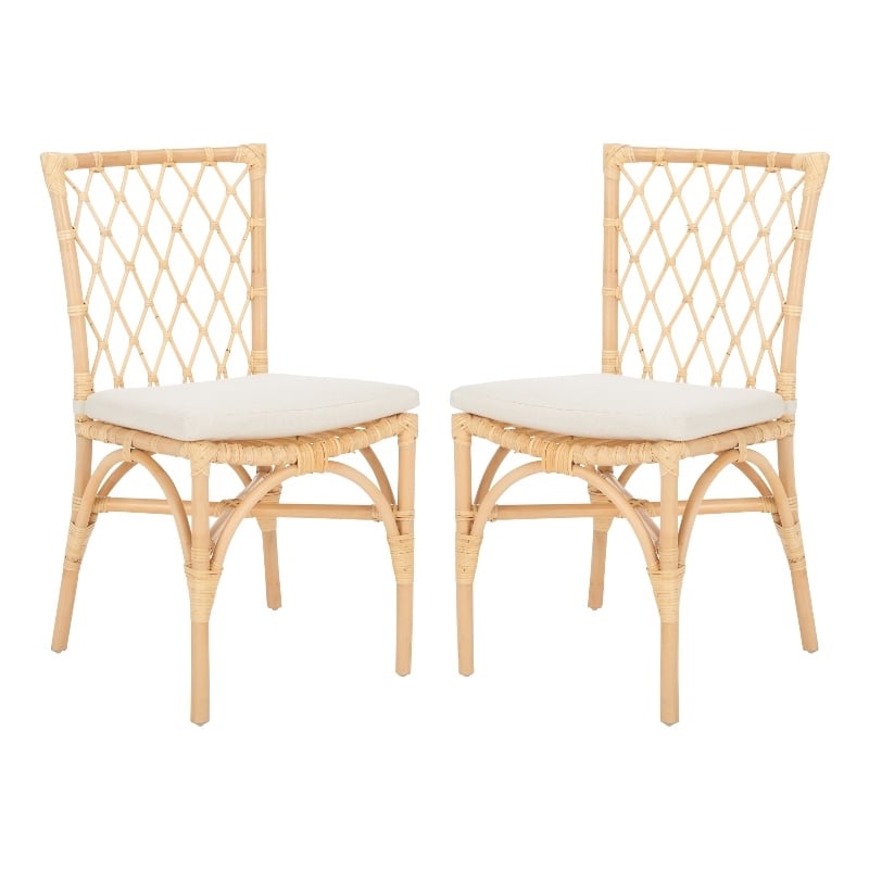 Safavieh Austri Rattan and Fabric Dining Chair w/ Cushion in White / Natural
