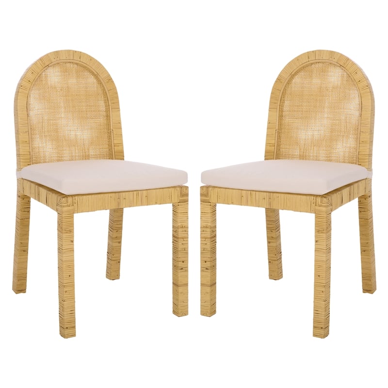 Safavieh Tojo Cane Roundback Wood Dining Chair in Natural / White