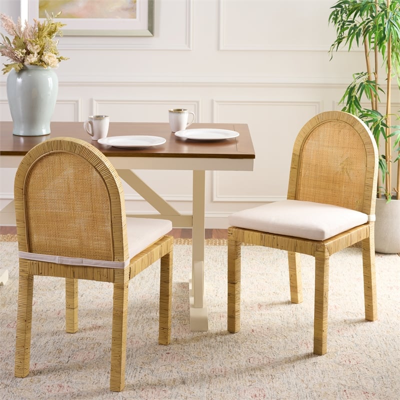 Safavieh Tojo Cane Roundback Wood Dining Chair in Natural / White
