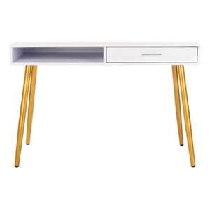 Safavieh Jorja 1 Drawer 1 Shelf Wood and Metal Desk in White / Gold
