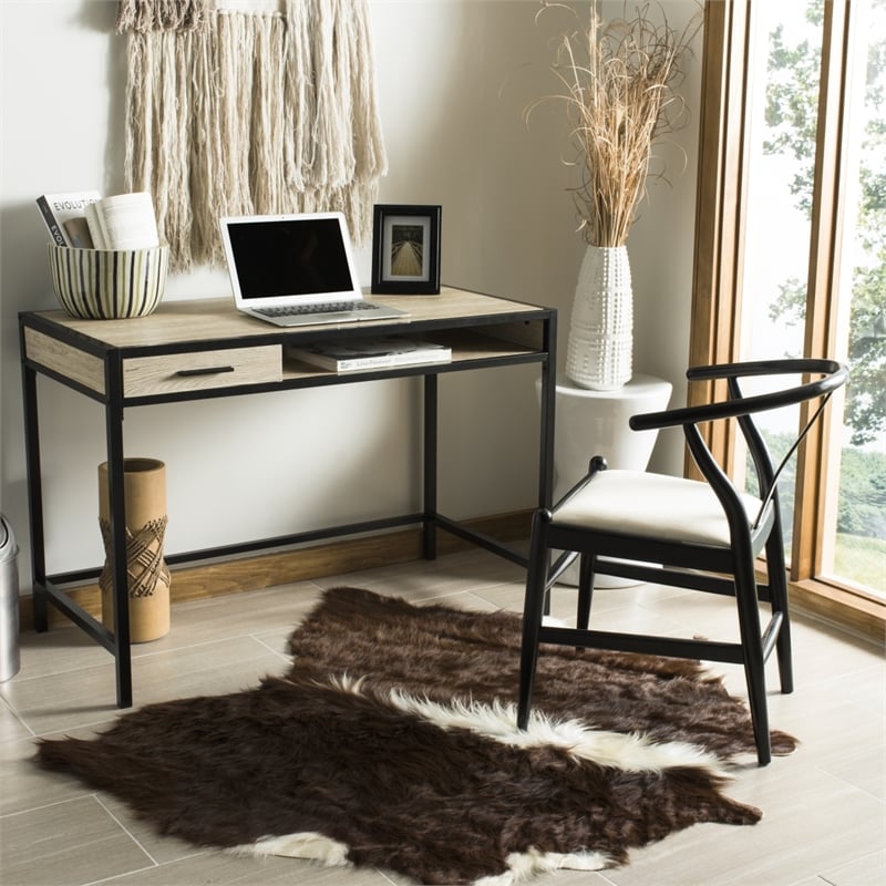 Safavieh Alan 1 Drawer 1 Shelf Wood and Metal Desk  in Brown / Black