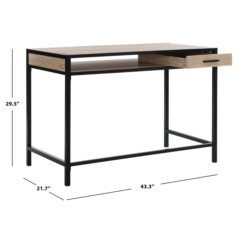 Safavieh Alan 1 Drawer 1 Shelf Wood and Metal Desk  in Brown / Black