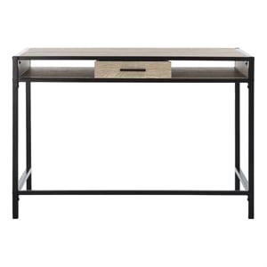 Safavieh Alan 1 Drawer 1 Shelf Wood and Metal Desk  in Brown / Black