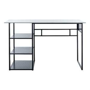 Safavieh Xyla 3 Shelf Glass Top and Metal Desk in White / Black