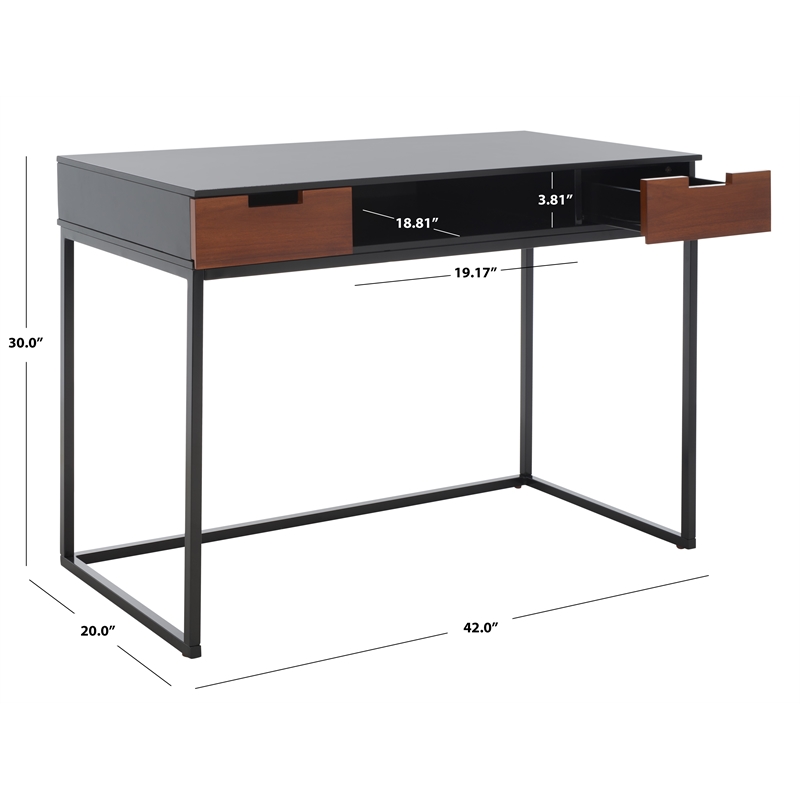 Safavieh Vance 2 Drawer 1 Shelf Wood Desk in Black / Brown