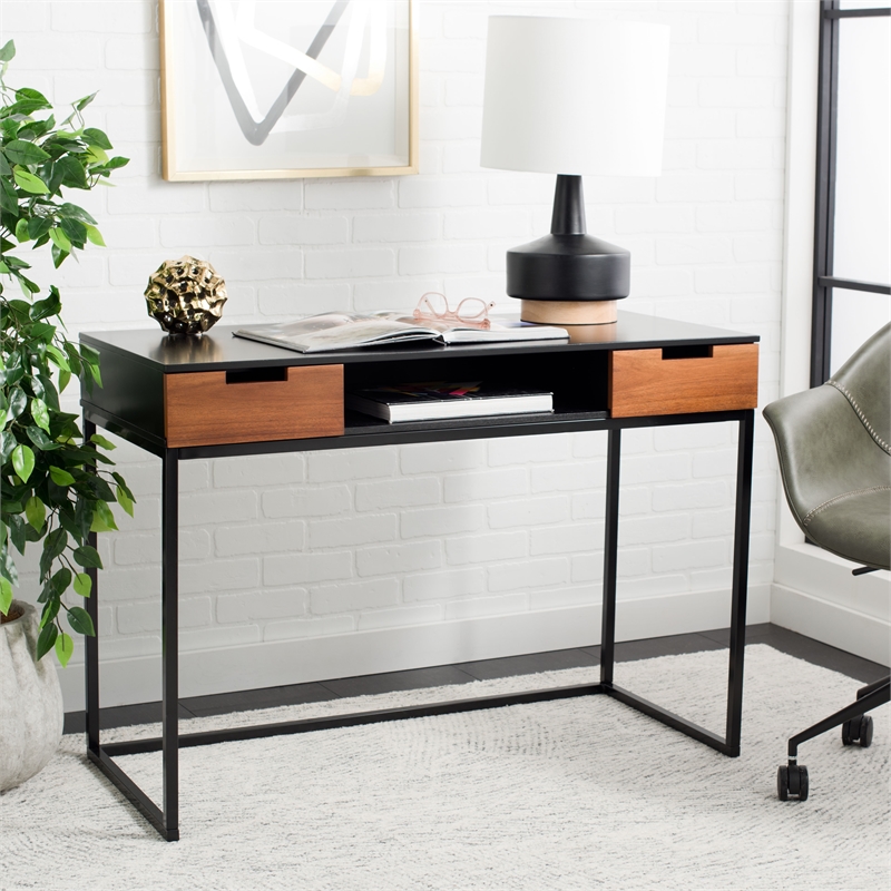 Safavieh Vance 2 Drawer 1 Shelf Wood Desk in Black / Brown