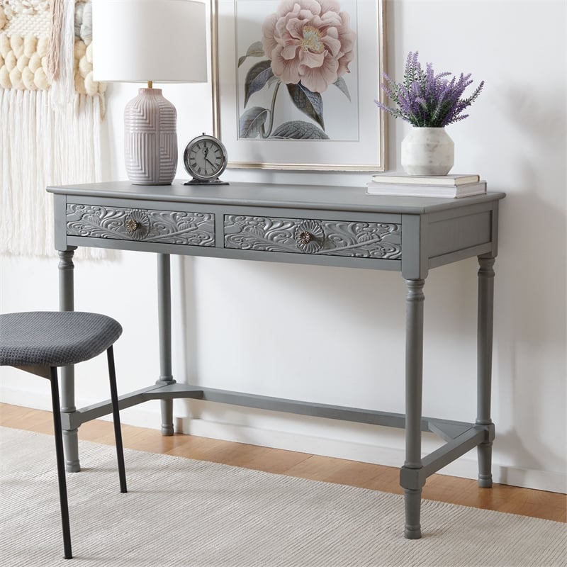 Safavieh Ryleigh 2 Drawer Wood Desk in Gray
