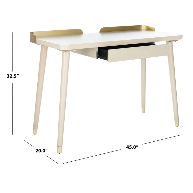 Safavieh Parker Wood 1 Drawer Desk in White / Gold