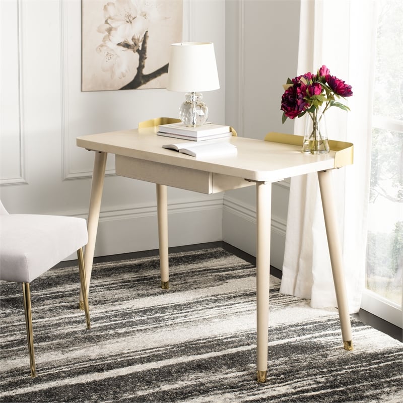 Safavieh Parker Wood 1 Drawer Desk in White / Gold
