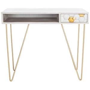 Safavieh Raveena Wood and Metal Desk in White  / Brass