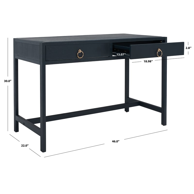 Safavieh Esther 2 Drawer Iron and Wood Desk in Navy