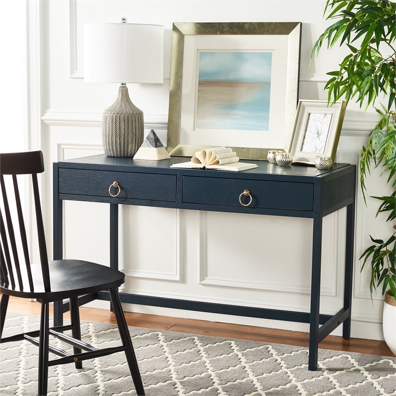Safavieh Esther 2 Drawer Iron and Wood Desk in Navy