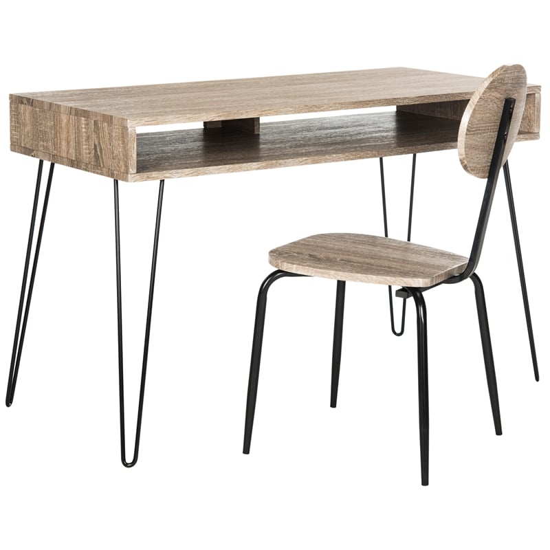 Safavieh Winta Wood and Iron Desk + Chair in Gray