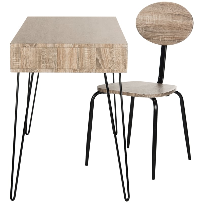 Safavieh Winta Wood and Iron Desk + Chair in Gray