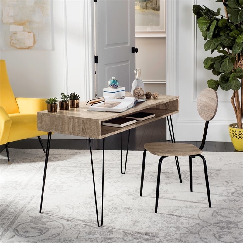 Safavieh Winta Wood and Iron Desk + Chair in Gray