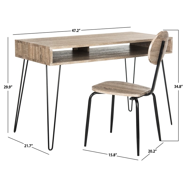 Safavieh Winta Wood and Iron Desk + Chair in Gray
