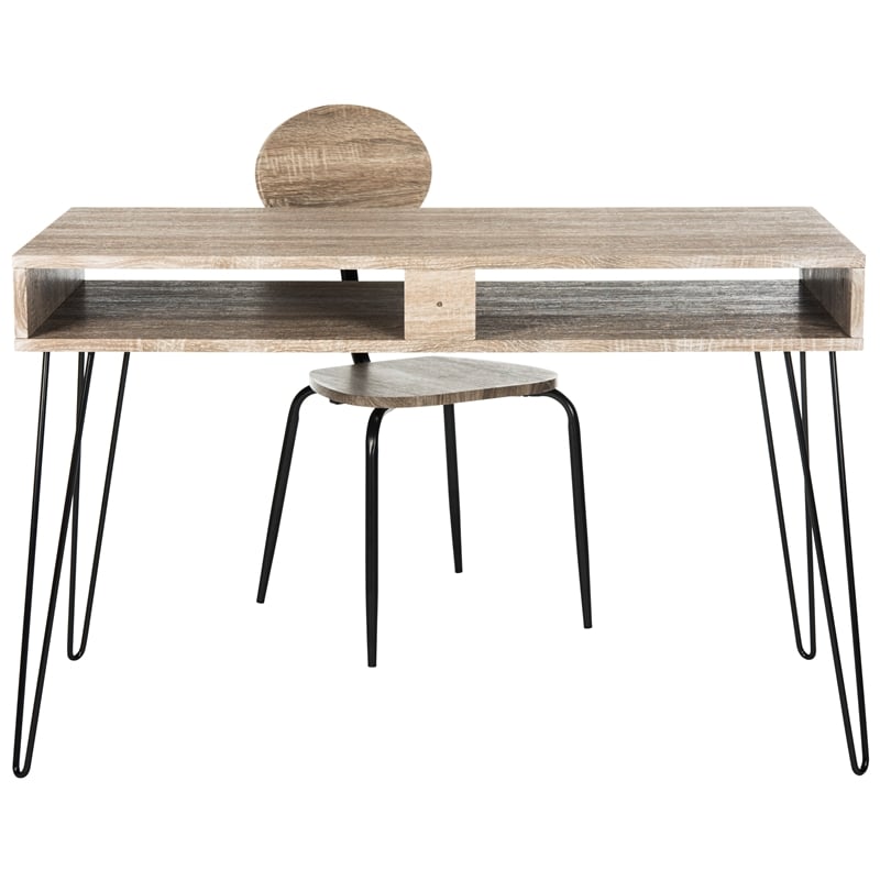 Safavieh Winta Wood and Iron Desk + Chair in Gray