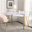 Safavieh Pine Two Drawer Wood and Iron Desk in White / Gold