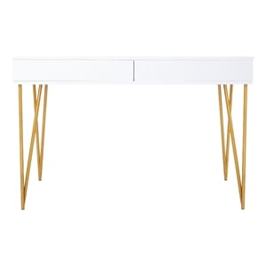 Safavieh Pine Two Drawer Wood and Iron Desk in White / Gold