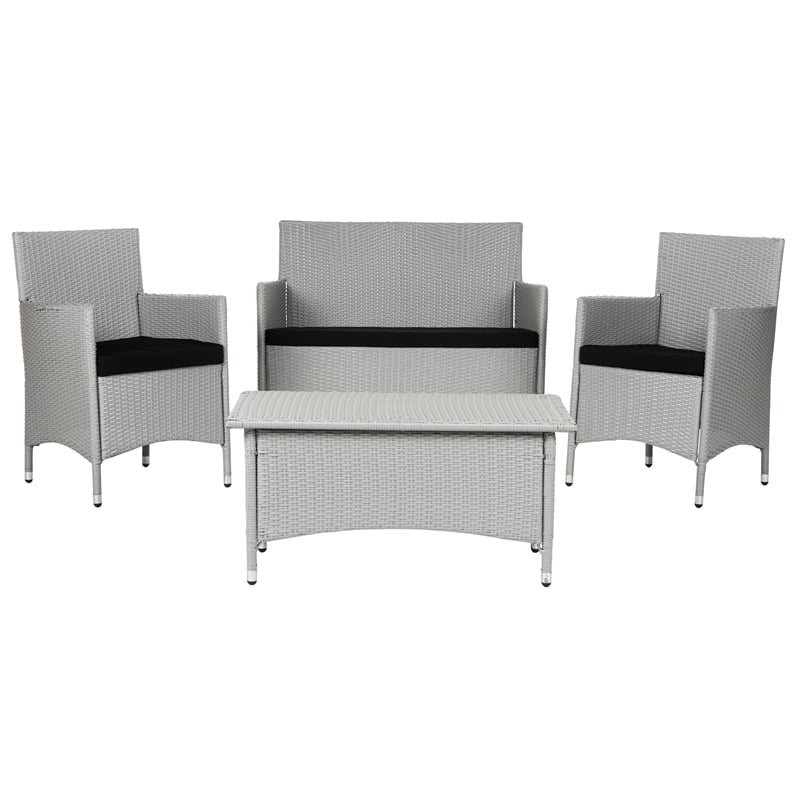 Safavieh Mojavi 4 Pc Aluminum Wicker Set in Gray / Black