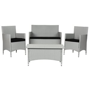 Safavieh Mojavi 4 Pc Aluminum Wicker Set in Gray / Black