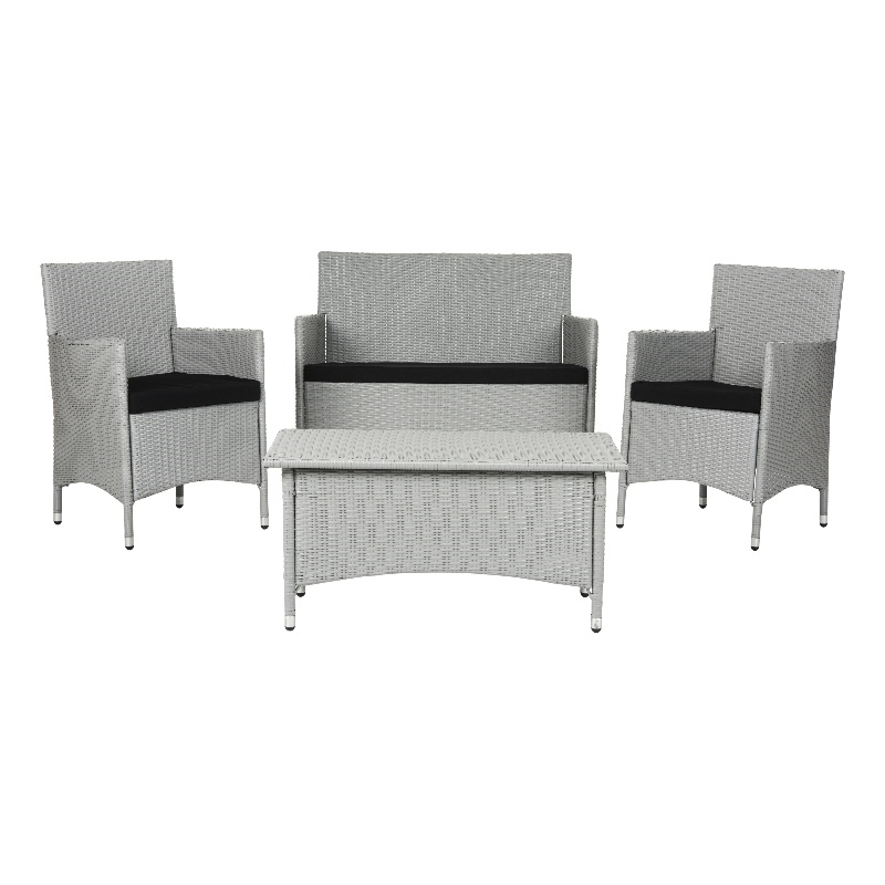 Safavieh Mojavi 4 Pc Aluminum Wicker Set in Gray / Black