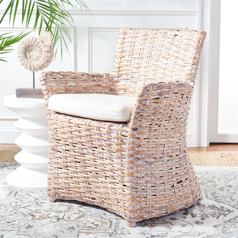 Safavieh Cabana Rattan Arm Chair in White