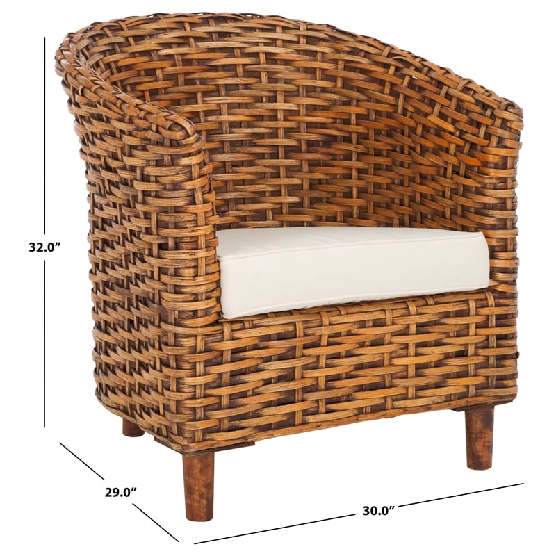 Safavieh Omni Rattan Barrel Chair in White / Brown