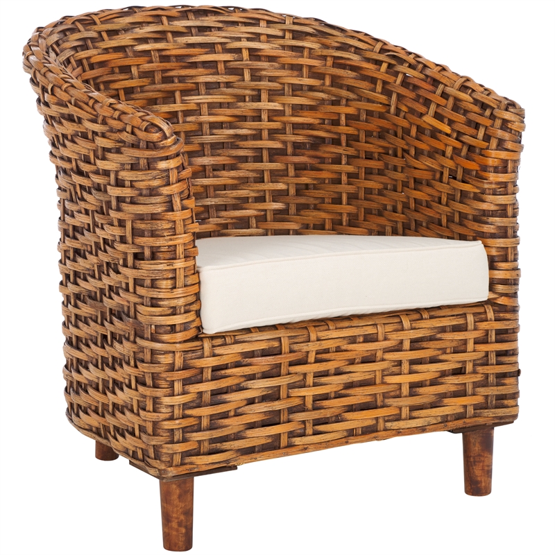 Safavieh Omni Rattan Barrel Chair in White / Brown